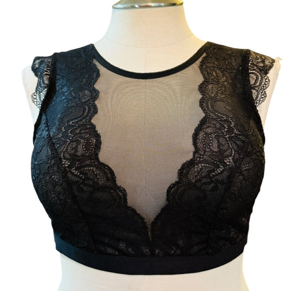 Torrid 1 (1X 14/16) Sexy Black Mesh & Lace Sheer High Neck Wireless Bralette Bra - Picture 2 of 4